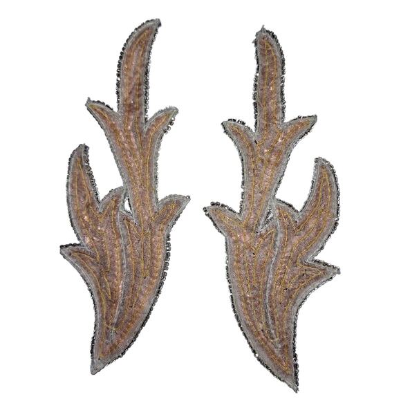 Iridescent orange sequin applique pair leaf design NWOT - Picture 3 of 5